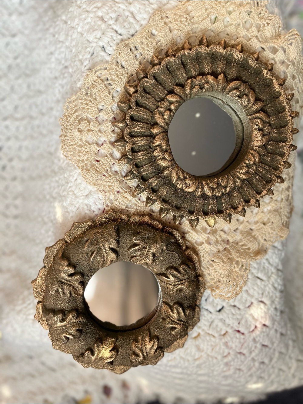 Decorative Gold Floral Wall Mirrors - Set of 2